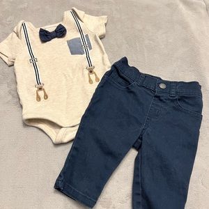 Bow Tie Onesie w/ Navy Slacks (0-3mo)